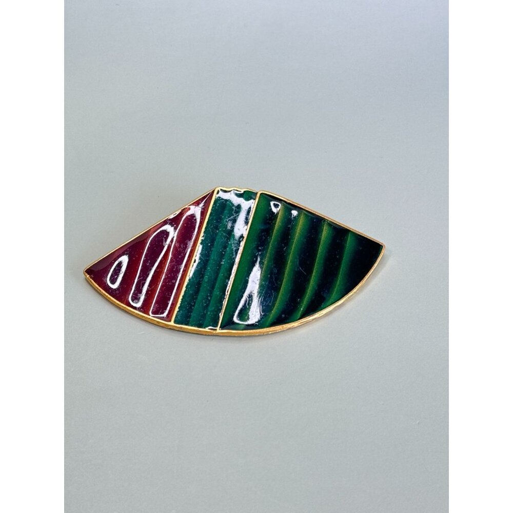 Vintage Trifari Gold-Tone Enamel Abstract Fan Brooch Pin 3 1/2" - Picture 3 of 5